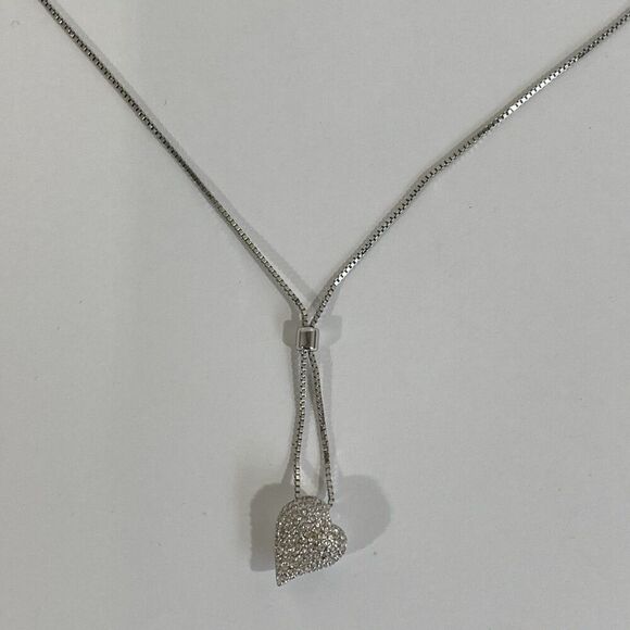 Swarovski Crystal Slider Necklace w/ Crystal Pave Heart Pendant 18” - Picture 2 of 6